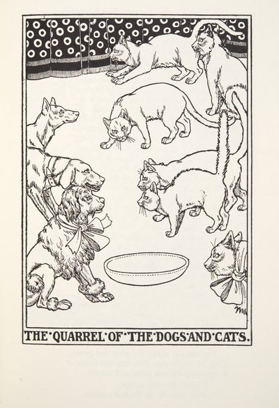 The Quarrel of the Dogs and Cats, from Fontaine Fables, pub. 1905 by Percy J. Billingshurst