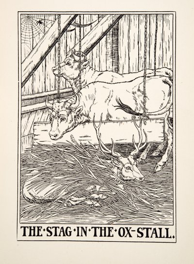 The Stag in the Ox Stall, from A Hundred Fables of Aesop, published 1903 by Percy J. Billingshurst