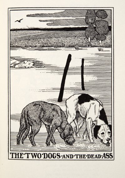 The Two Dogs and the Dead Ass, from Fontaine Fables, pub. 1905 by Percy J. Billingshurst