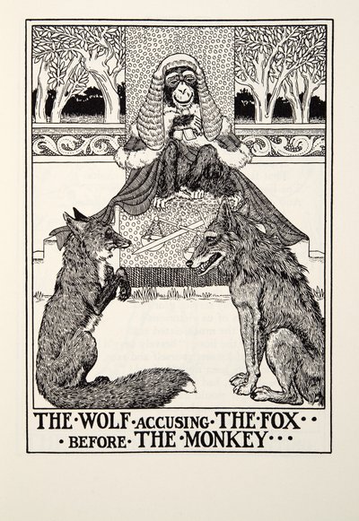 The Wolf Accusing The Fox before the Monkey, from Fontaine Fables, pub. 1905 by Percy J. Billingshurst
