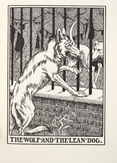 The Wolf and the Lean Dog, from Fontaine Fables, pub. 1905 by Percy J. Billingshurst