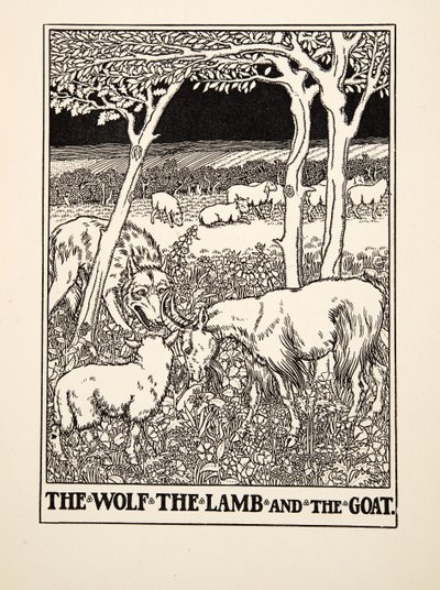 The Wolf, the Lamb and the Goat, from A Hundred Fables of Aesop, pub.1903 by Percy J. Billingshurst