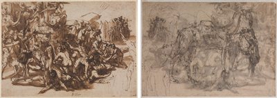 Poros Assailed by the Macedonian Army (recto); Sketches of Animals (verso) by Perino del Vaga