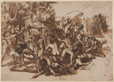 Poros Assailed by the Macedonian Army (recto), Sketches of Animals (verso) by Perino del Vaga