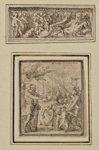 River God Surrounded by Putti; and Triumph of Marcus Furius Camillus by Perino del Vaga