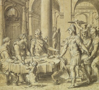 The Banquet of Dido and Aeneas, model for a tapestry in the Story of Aeneas series, c.1532 by Perino del Vaga