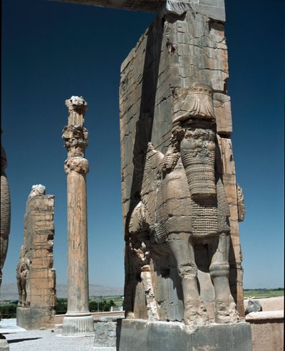 Column with a winged and bearded creature, 6th century BC by Persian School