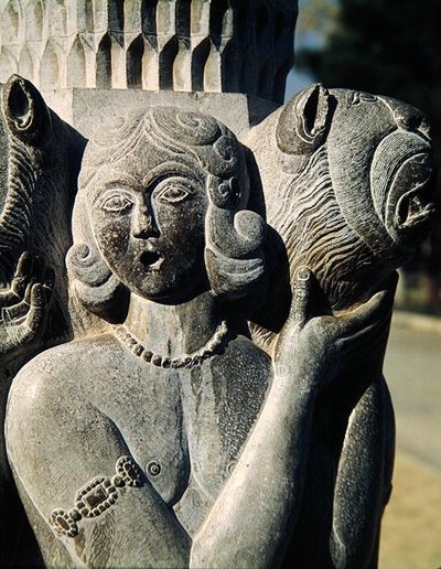 Detail of a Figure Holding a Lion, Safavid Dynasty (Stone) by Persian School