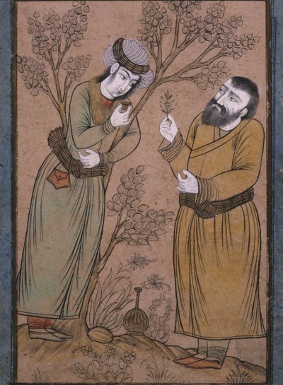Doctor giving a herbal remedy to a young man by Persian School