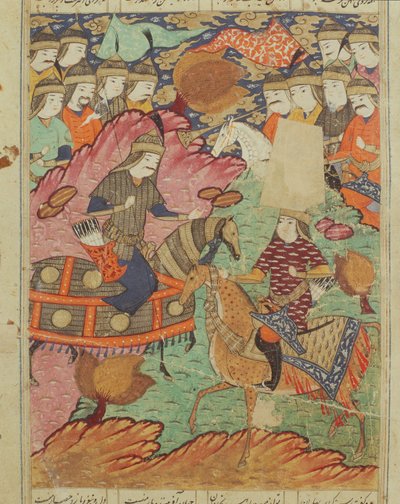 Duel on Horseback Between Rostam and Afrasiab, Illustration from the Shahnama (Book of Kings) by Persian School