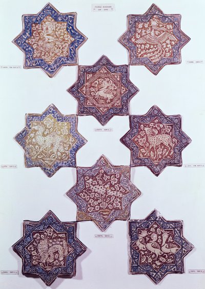 Eight tiles decorated with animals, 13th-14th century by Persian School