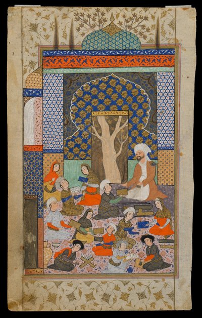 Folio from a Khamsa (Quintet) by Nizami; Layla and Majnun at School, Iran, Safavid period, c.1600-10 by Persian School