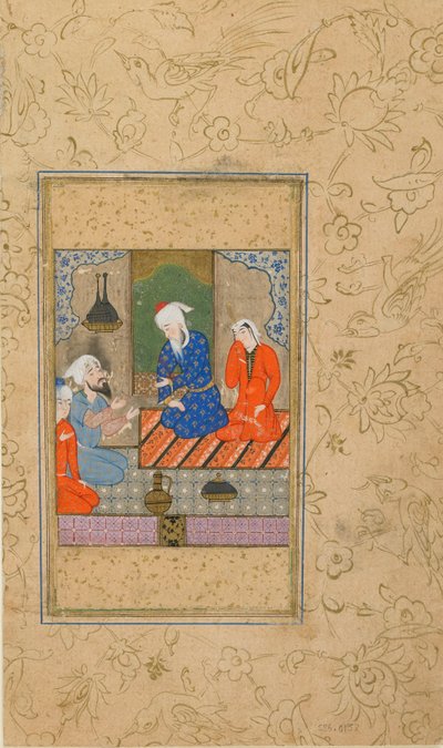 Zulaykha and an Elderly Man Listen to a Conversation by Persian School