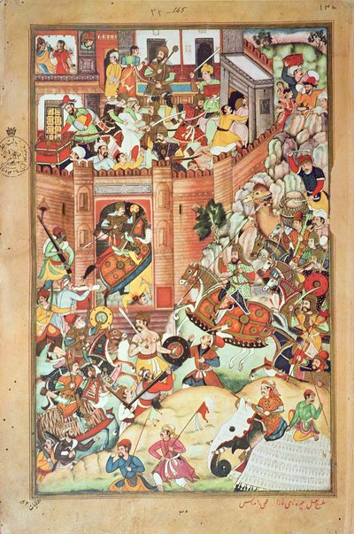 Genghis Khan captures a Chinese town, miniature from the 