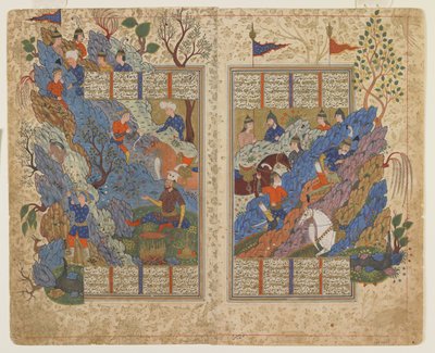 Gudarz slays Piran on the mountain (from a Shahnama) by Persian School