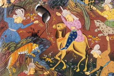 Hunters mounted and on foot killing deer and tiger (detail) by Persian School