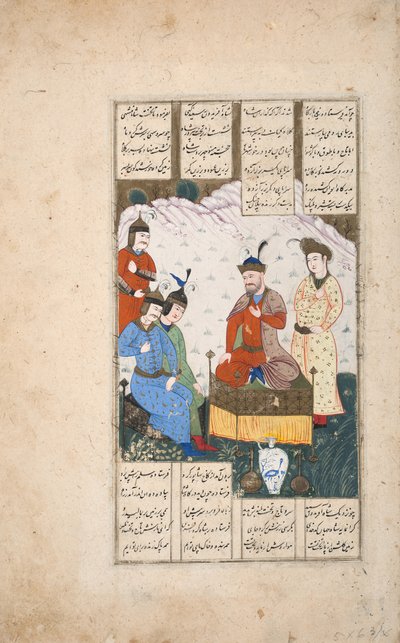 King Faridun receives the envoy of his two sons by Persian School