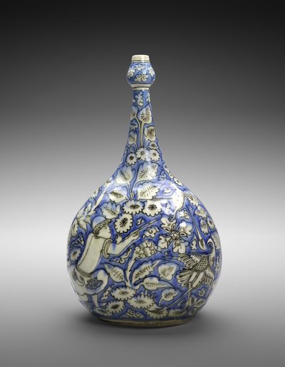 Lobed Bottle with Figure and Flowers, mid 17th century by Persian School