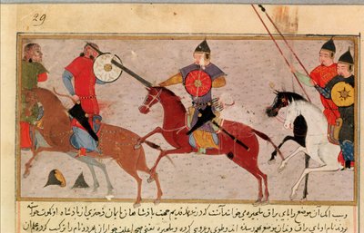 Genghis Khan (c.1162-1227) Fighting the Tartars, from a book by Rashid-al-Din (1247-1318) by Persian School