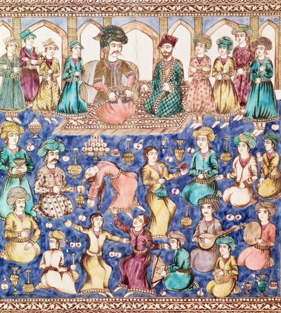 Musicians and dancers at the court of Nasser al-Din Shah Qajar (1831-96) by Persian School
