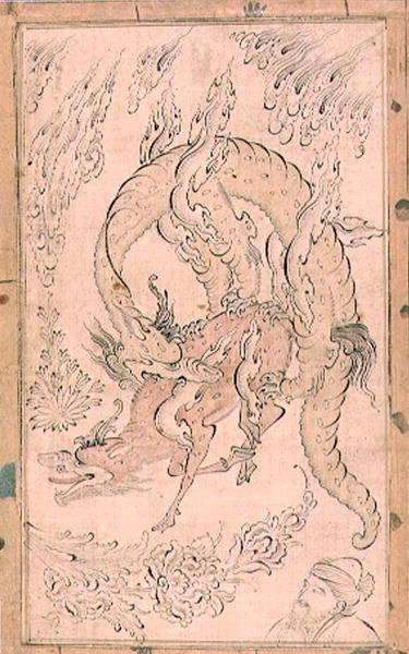 Kylin being devoured by a dragon by Persian School