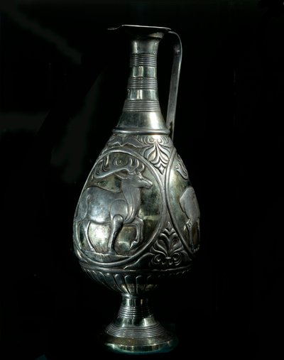 Persian art: silver decanter decorated with medallions representing deer. 5th-7th century. Private Collection by Persian School