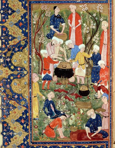 Preparing a meal, illustration from an epic poem by Hafiz Shirazi, Safavid by Persian School