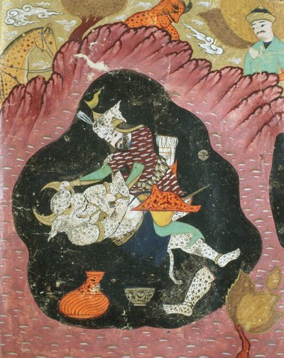 Rostam Killing the White Demon in a Cave, Illustration from the Shahnama (Book of Kings) by Persian School