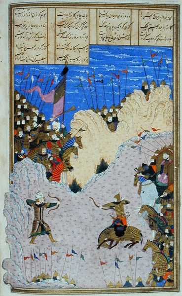 Rustam Shoots Ashkabus and His Horse, illustration from the 