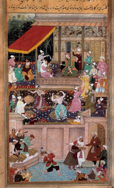 Scene of dances, music, entertainment at the court of a sultan by Persian School