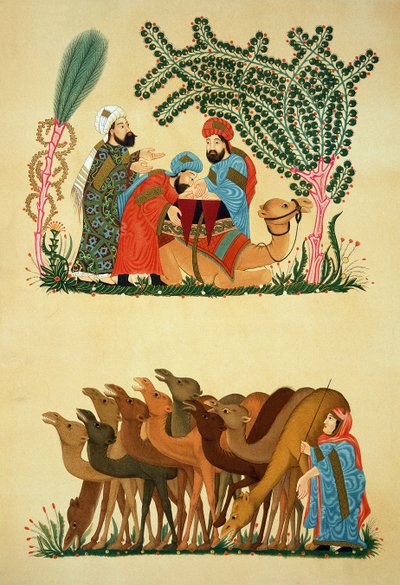 Scenes taken from a manuscript of the Maqamat of Al-Hariri, engraved by Lestel, published by Lemercier, Paris by Persian School