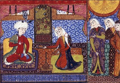 Shakar of Isfahan offering wine to Khusraw, c 1505 by Persian School