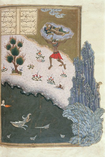 The Sleeping Rustam Carried Through the Air by the Demon Akwan, illustration from the Shahnama (Book of Kings) by Persian School