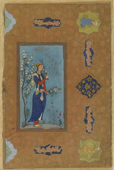Woman with a Spray of Flowers by Persian School