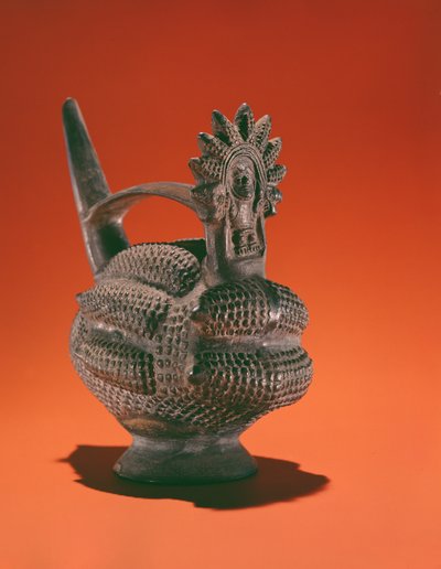 Blackware vessel of corn goddess by Peruvian School
