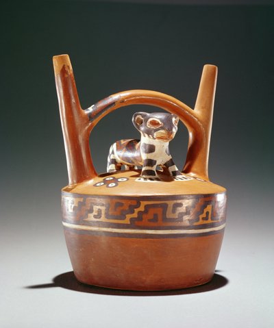 Pottery stirrup pot with jaguar, Nazca Culture by Peruvian School