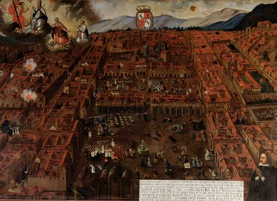 View of Cuzco at the Time of the Earthquake of 1650 by Peruvian School