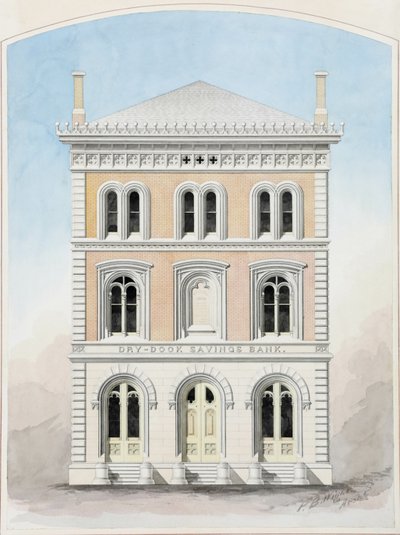 Dry Dock Savings Bank, New York City, New York, Competition Design Drawing by Peter Bonnett Wight
