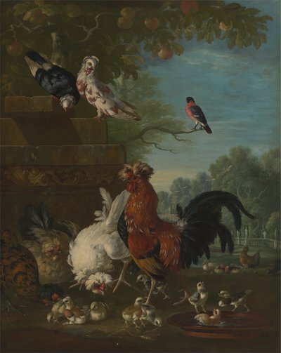 Domestic Cock, Hens, and Chicks in a Park by Peter Casteels