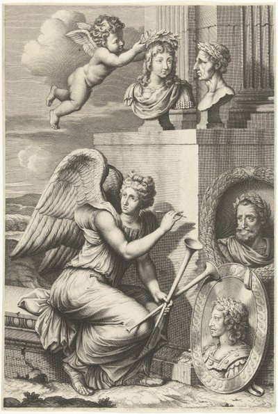 Fame Sitting by Portraits of Rulers with Laurel Wreaths by Peter Dannoot