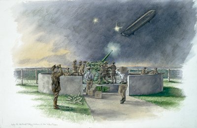 Lodge Hill Battery, Firing at German Zeppelin During First World War by Peter Dunn