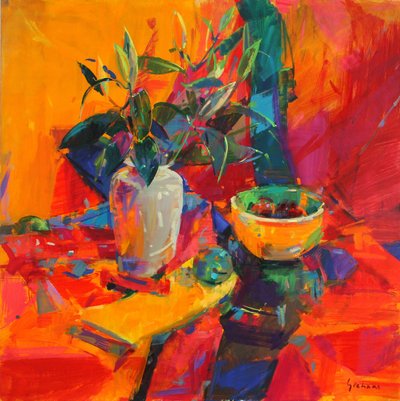 Lilies on a Red Ground by Peter Graham (Contemporary)