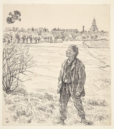 The Boy and the Lapwing. Faaborg with the Church in the Background by Peter Hansen