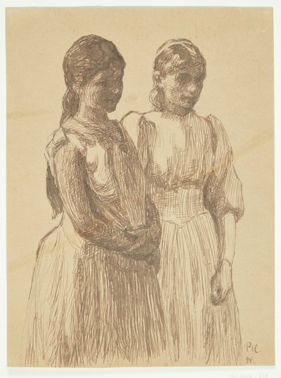 Two Young Girls. Study for the Painting "Ball in a Provincial Town" (Gothenburg Art Museum) by Peter Hansen