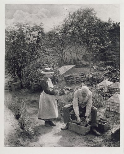 An Old Man and His Daughter Gardening by Peter Henry Emerson