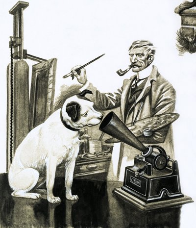 Artist Painting the Dog Listening at a Gramophone by Peter Jackson