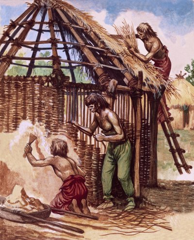 Early Britons Building Huts by Peter Jackson