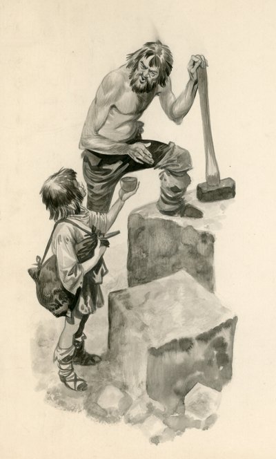 Michelangelo, as a boy, helping stone-cutters at their work by Peter Jackson