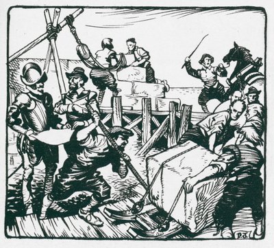 Strengthening the walls of Tenby harbour against threatened invasion by the Spanish Armada by Peter Jackson