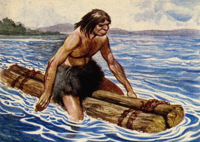 The earliest boat was presumably made of tree trunks tied together by Peter Jackson